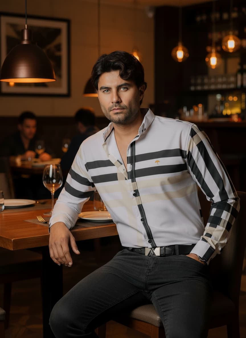 Camisa Hombre Casual Líneas Negra Amarilla
