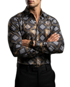 Camisa Hombre Casual Negro Mate Figuras Blancas