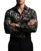 Camisa Hombre Casual Negra Siluetas Plateadas