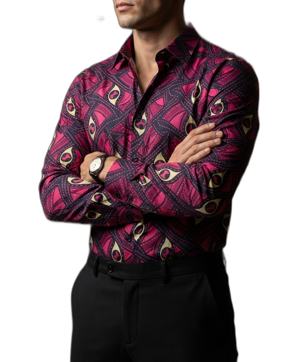 Camisa Hombre Casual Figuras Rosas, Marino