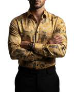 Camisa Hombre Casual Figuras Doradas, Blancas