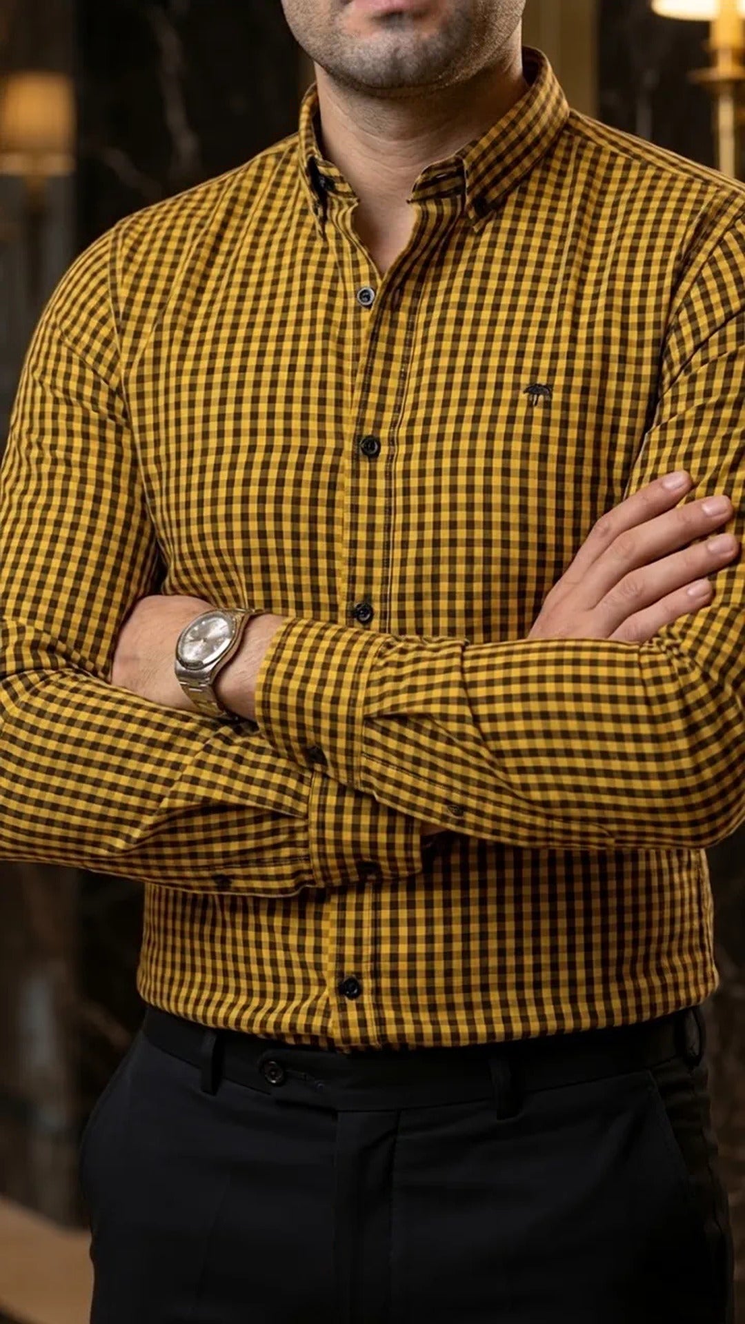 Camisa Hombre Cuadros Negro Amarillo — Onyx Mini | M · foto 1/3