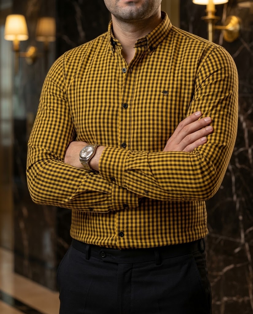 Camisa Hombre Cuadros Negro Amarillo — Onyx Mini | Moon & Rain