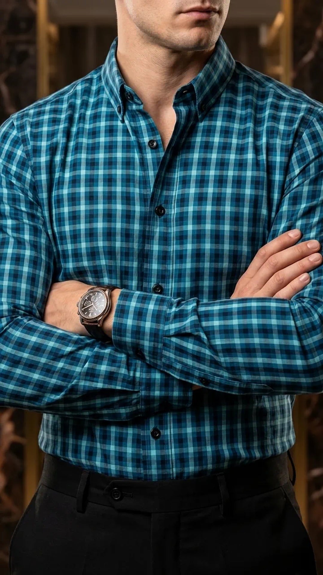 Camisa Hombre Casual Cuadros Azules, Negros · foto 1/3