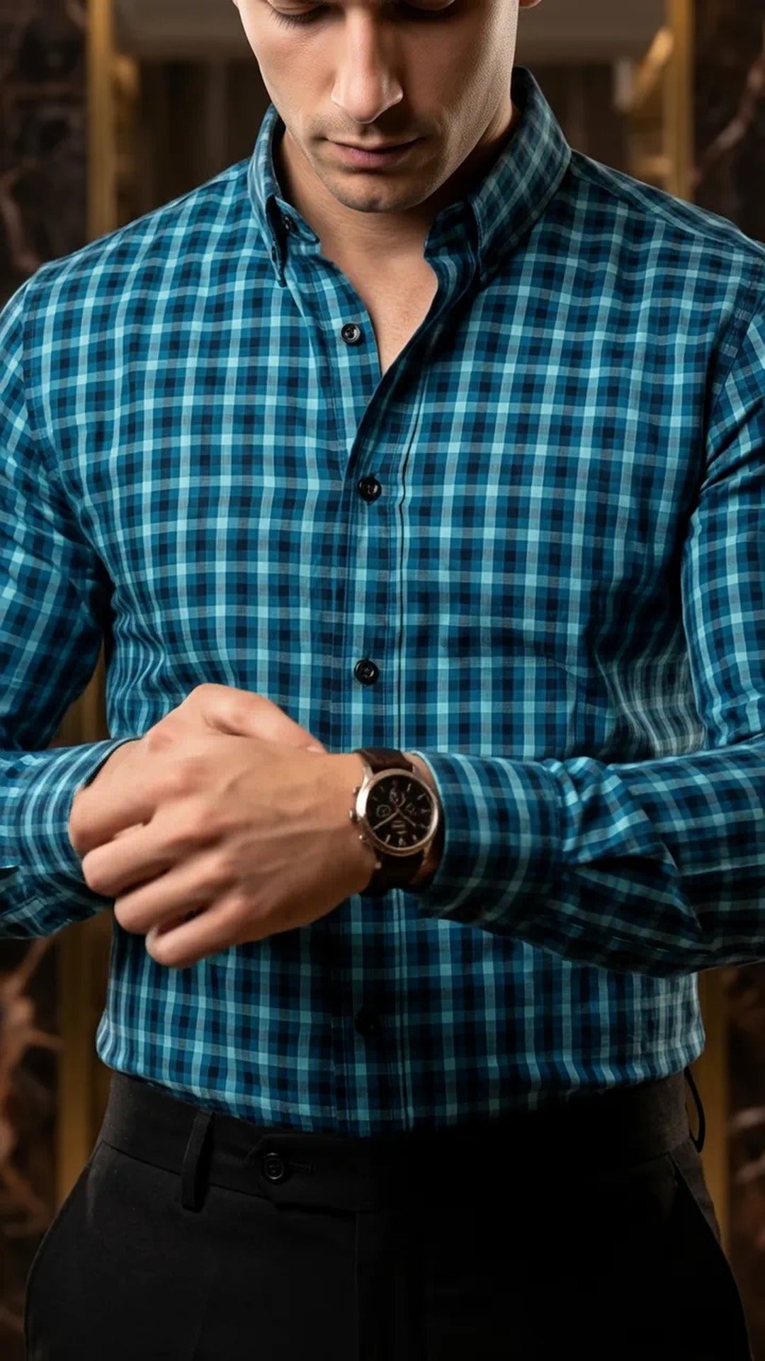 Camisa Hombre Casual Cuadros Azules, Negros · foto 2/3