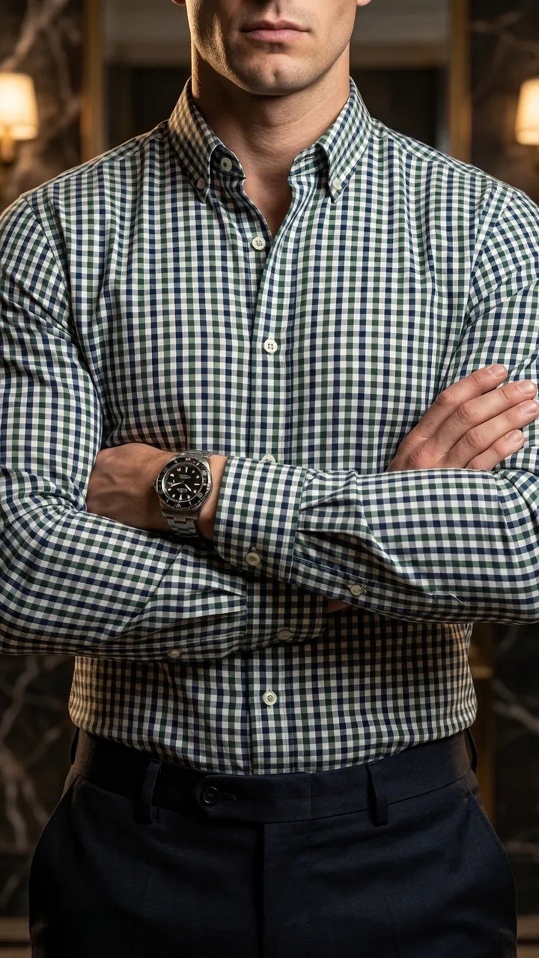 Camisa Hombre Casual Cuadros Marino, Verdes, Blancos · foto 1/3