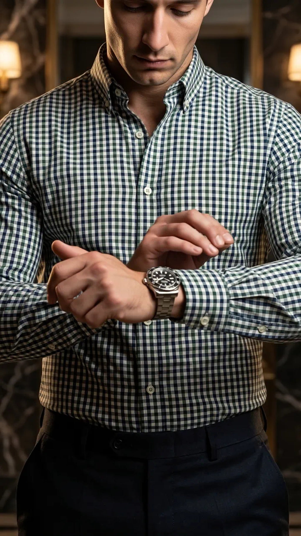 Camisa Hombre Casual Cuadros Marino, Verdes, Blancos · foto 2/3