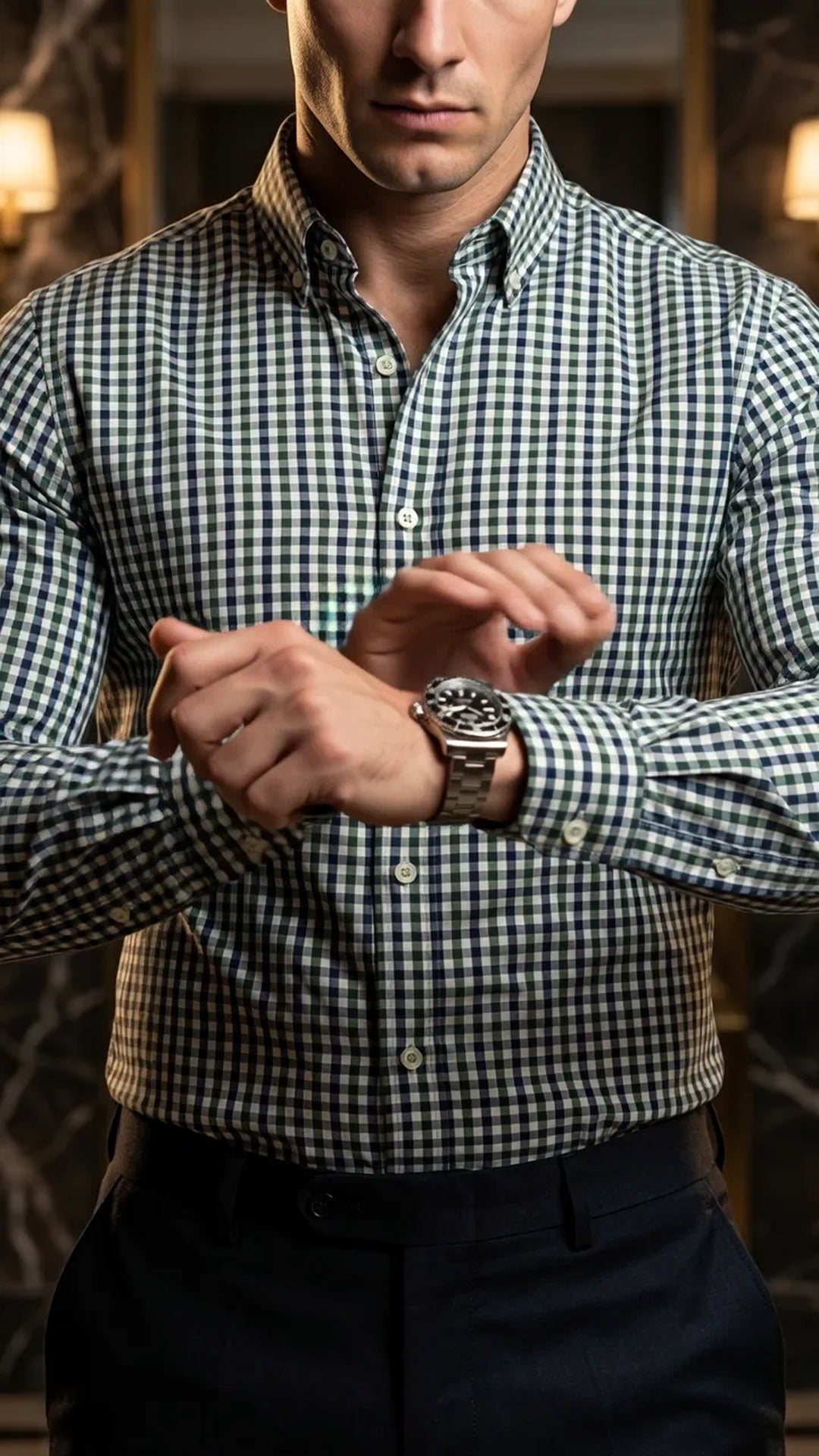 Camisa Hombre Casual Cuadros Marino, Verdes, Blancos · foto 3/3