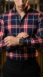 Camisa Hombre Casual Cuadros Marino Lineas Rojas, Bl · foto 2/3