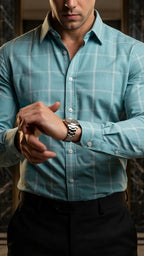 Camisa Hombre Casual Azul Claro Lineas Blancas · foto 2/3