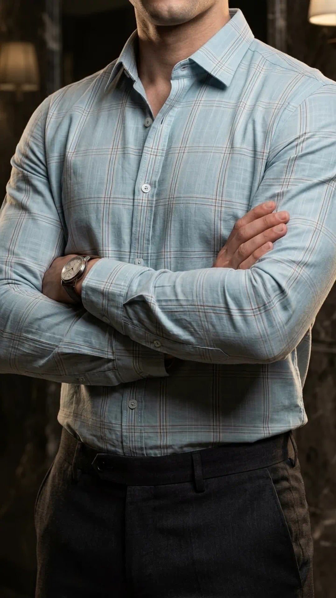 Camisa Hombre Casual Azul Cielo Lineas Gris · foto 1/3