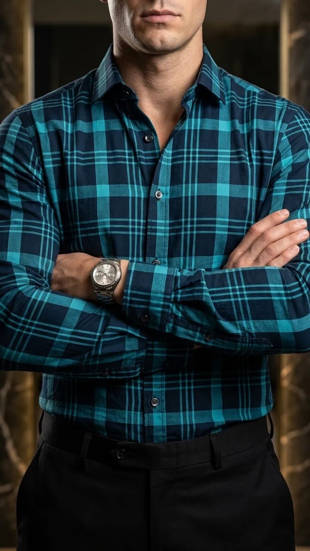 Camisa Hombre Cuadros Marino Cuadros Turquesa · foto 1/3