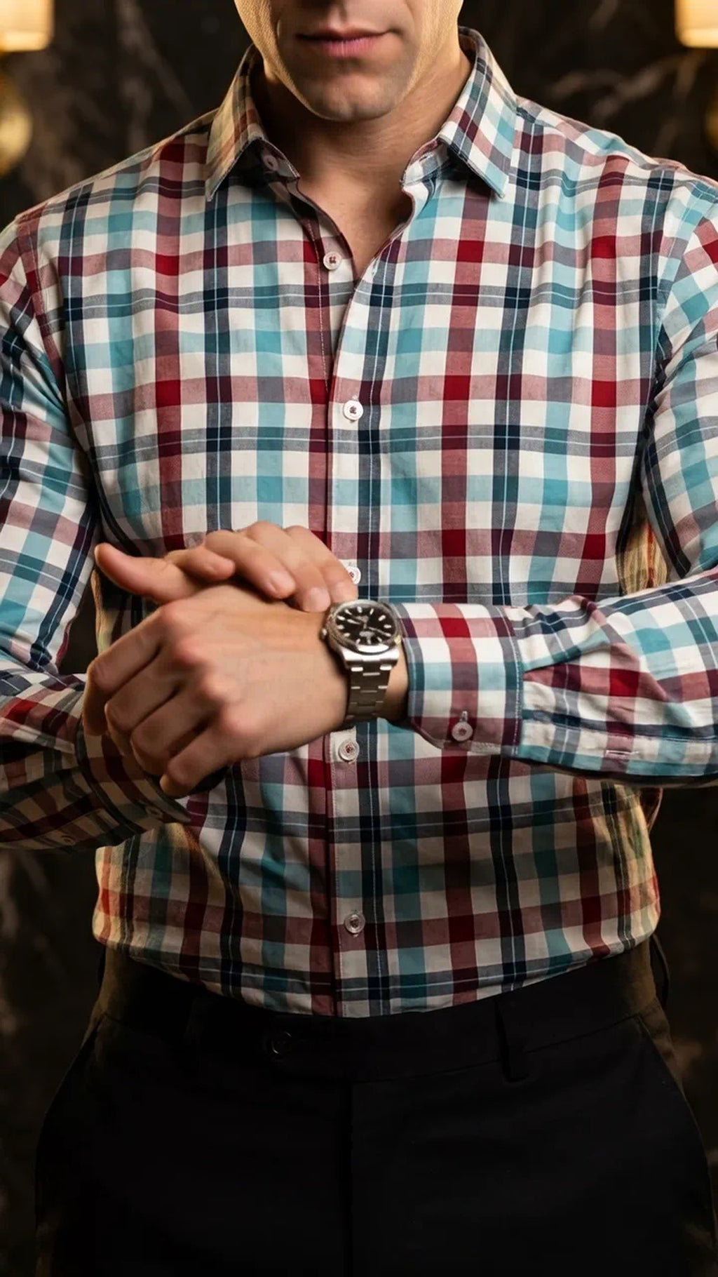 Camisa Hombre Casual Cuadros Azul, Vino, Negros, Bla · foto 3/3
