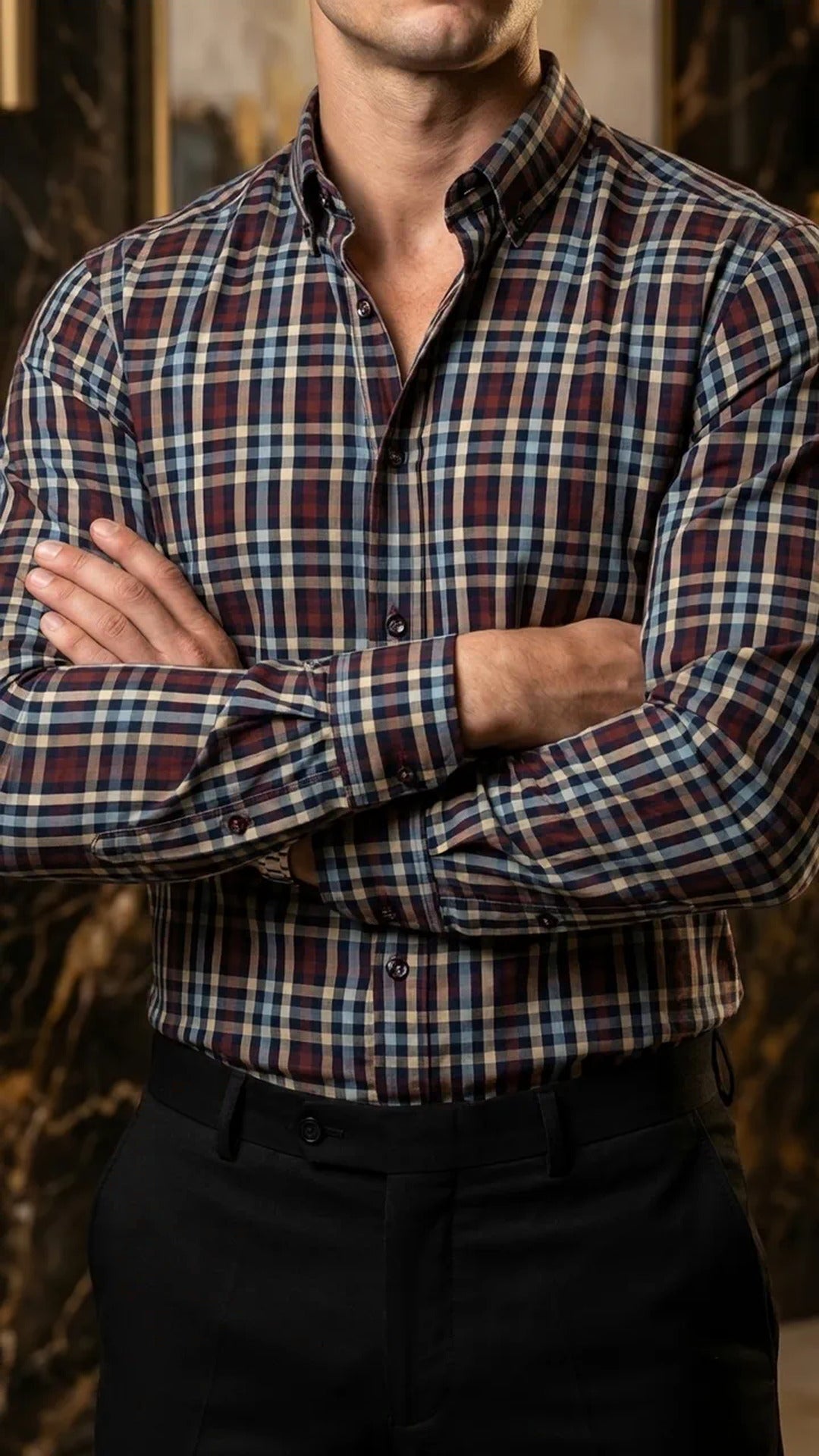 Camisa Hombre Casual Cuadros Negros, Azul, Blancos,  · foto 1/3