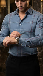 Camisa Hombre Casual Gris Lineas Vino, Marino · foto 2/3