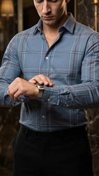 Camisa Hombre Casual Gris Lineas Vino, Marino · foto 3/3