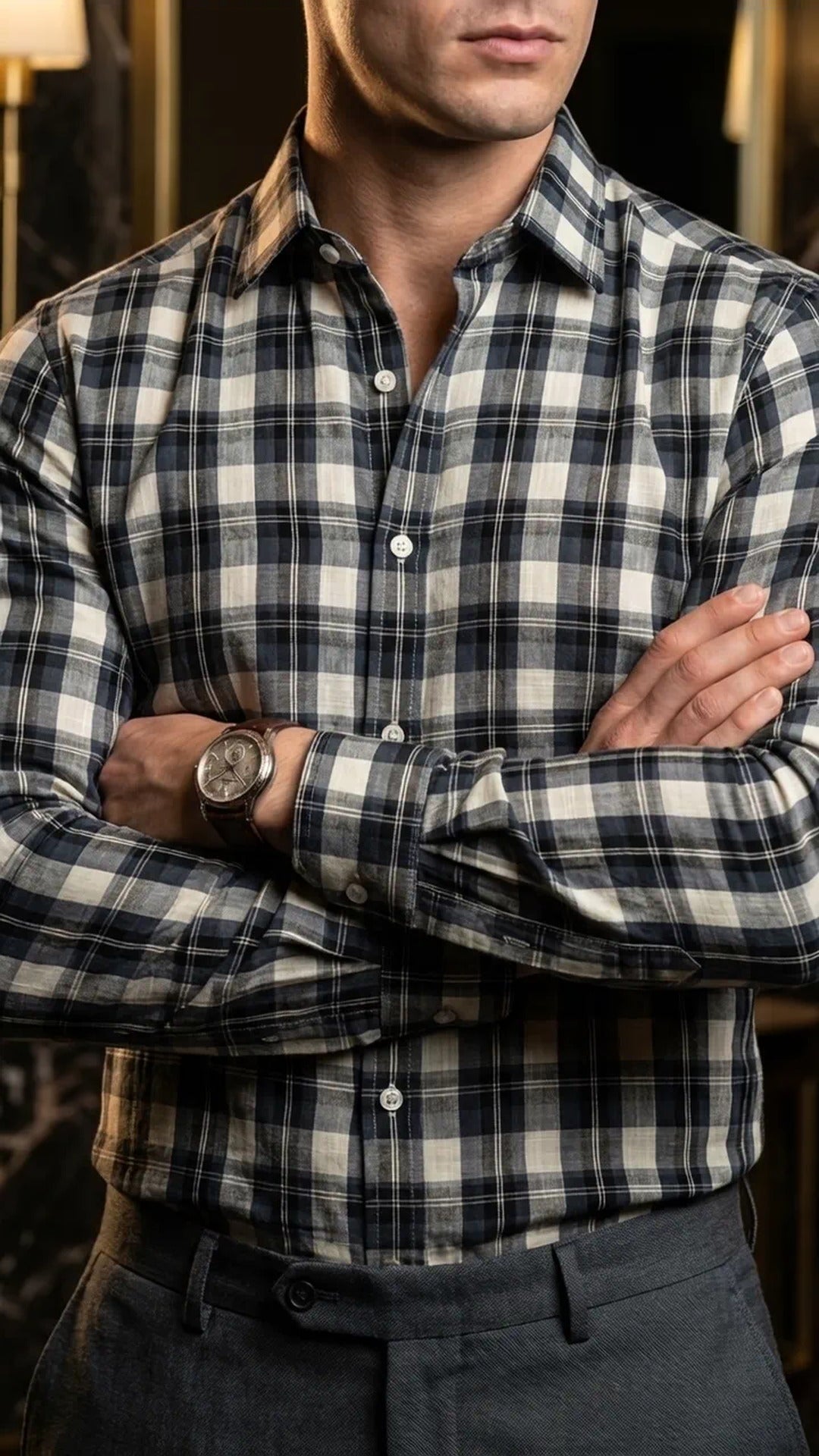 Camisa Hombre Casual Cuadros Blancos, Negros, Marino · foto 1/3