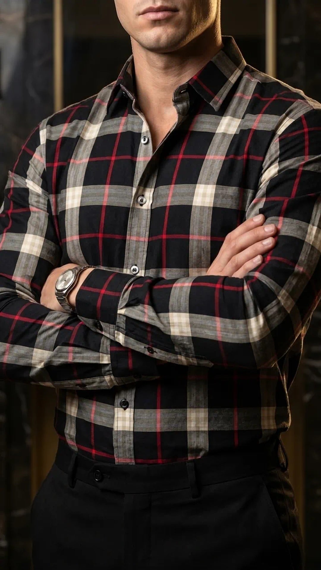 Camisa Hombre Casual Cuadros Negros, Blancos Lineas  · foto 1/3