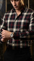 Camisa Hombre Casual Cuadros Negros, Blancos Lineas  · foto 2/3