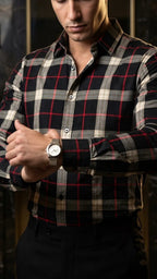 Camisa Hombre Casual Cuadros Negros, Blancos Lineas  · foto 3/3
