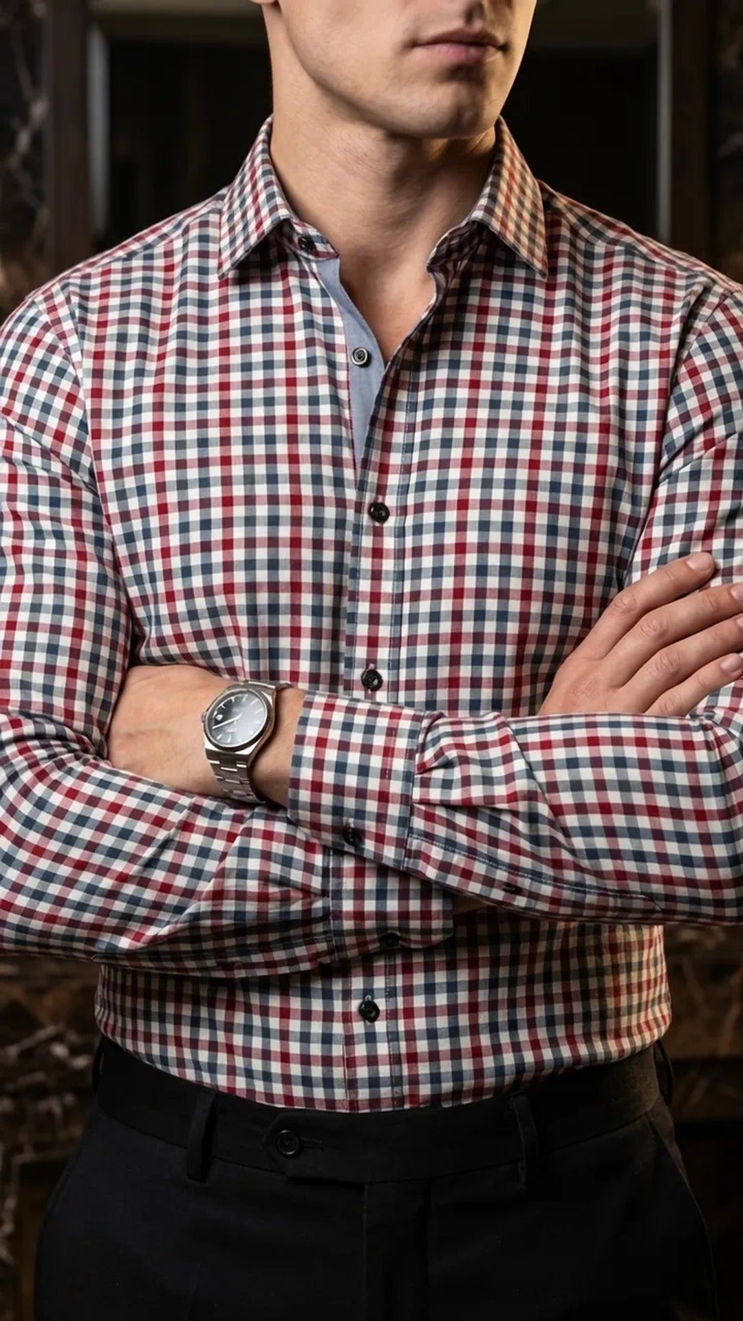 Camisa Hombre Casual Cuadros Marino, Rojos, Blancos · foto 1/3