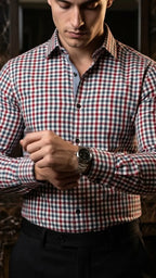 Camisa Hombre Casual Cuadros Marino, Rojos, Blancos · foto 2/3