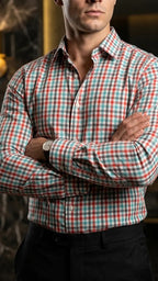 Camisa Hombre Casual Cuadros Verdes, Blancos, Rojos · foto 1/3