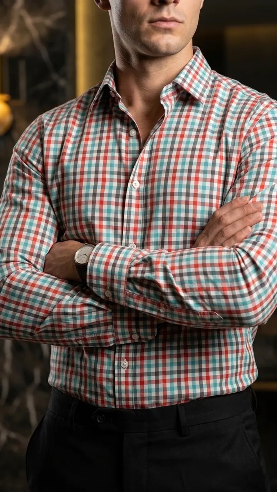 Camisa Hombre Casual Cuadros Verdes, Blancos, Rojos · foto 1/3