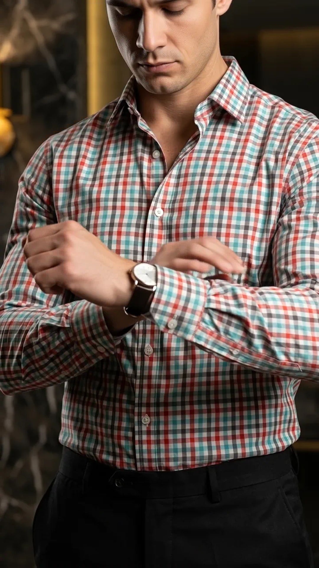 Camisa Hombre Casual Cuadros Verdes, Blancos, Rojos · foto 2/3