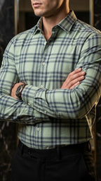 Camisa Hombre Casual Cuadros Verde Lineas Gris · foto 1/3