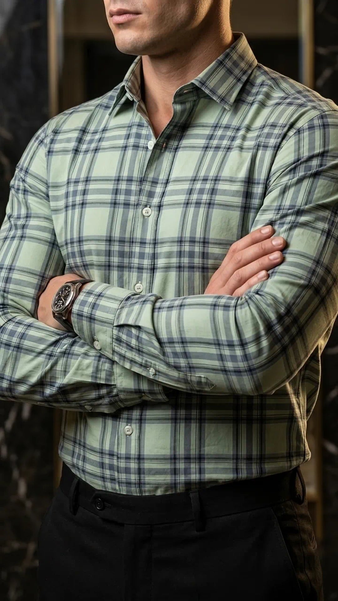 Camisa Hombre Casual Cuadros Verde Lineas Gris · foto 1/3