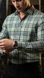 Camisa Hombre Casual Cuadros Verde Lineas Gris · foto 2/3