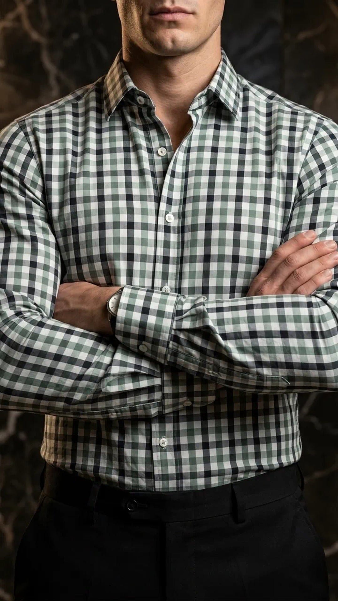 Camisa Hombre Casual Cuadros Verdes, Blancos, Negros · foto 1/3