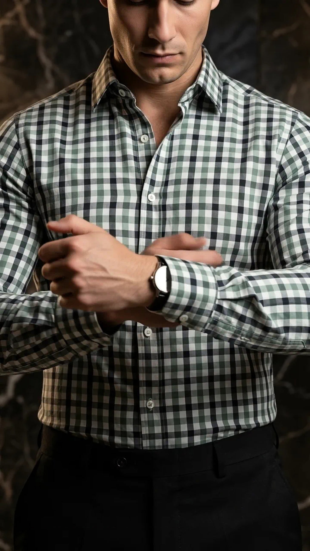 Camisa Hombre Casual Cuadros Verdes, Blancos, Negros · foto 2/3