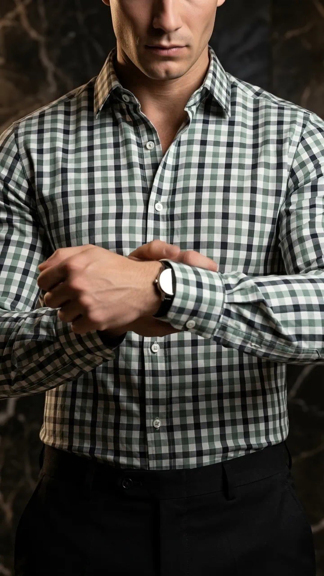 Camisa Hombre Casual Cuadros Verdes, Blancos, Negros · foto 3/3