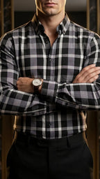 Camisa Hombre Casual Cuadros Negros Lineas Blancas · foto 1/3