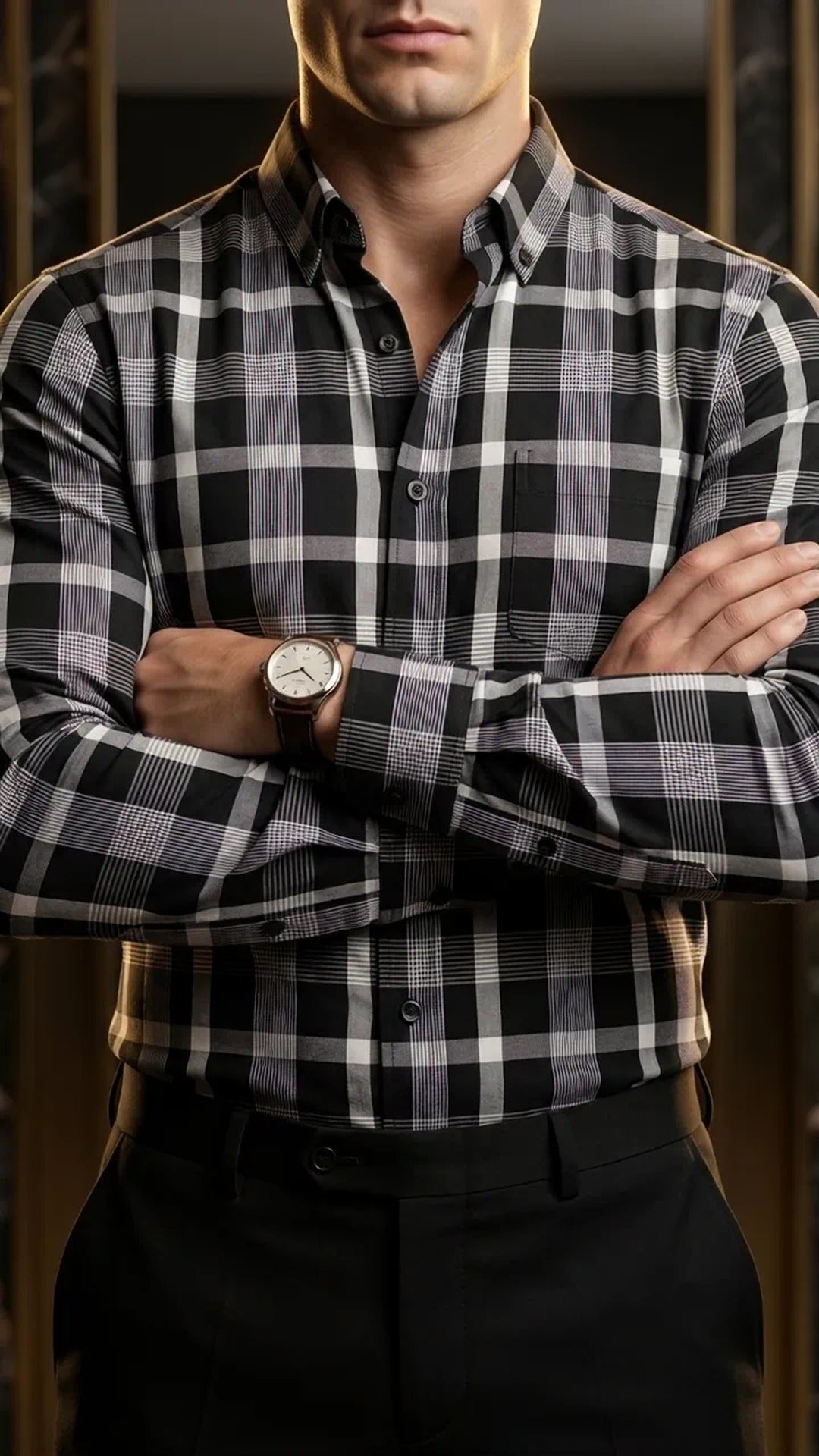 Camisa Hombre Casual Cuadros Negros Lineas Blancas · foto 1/3