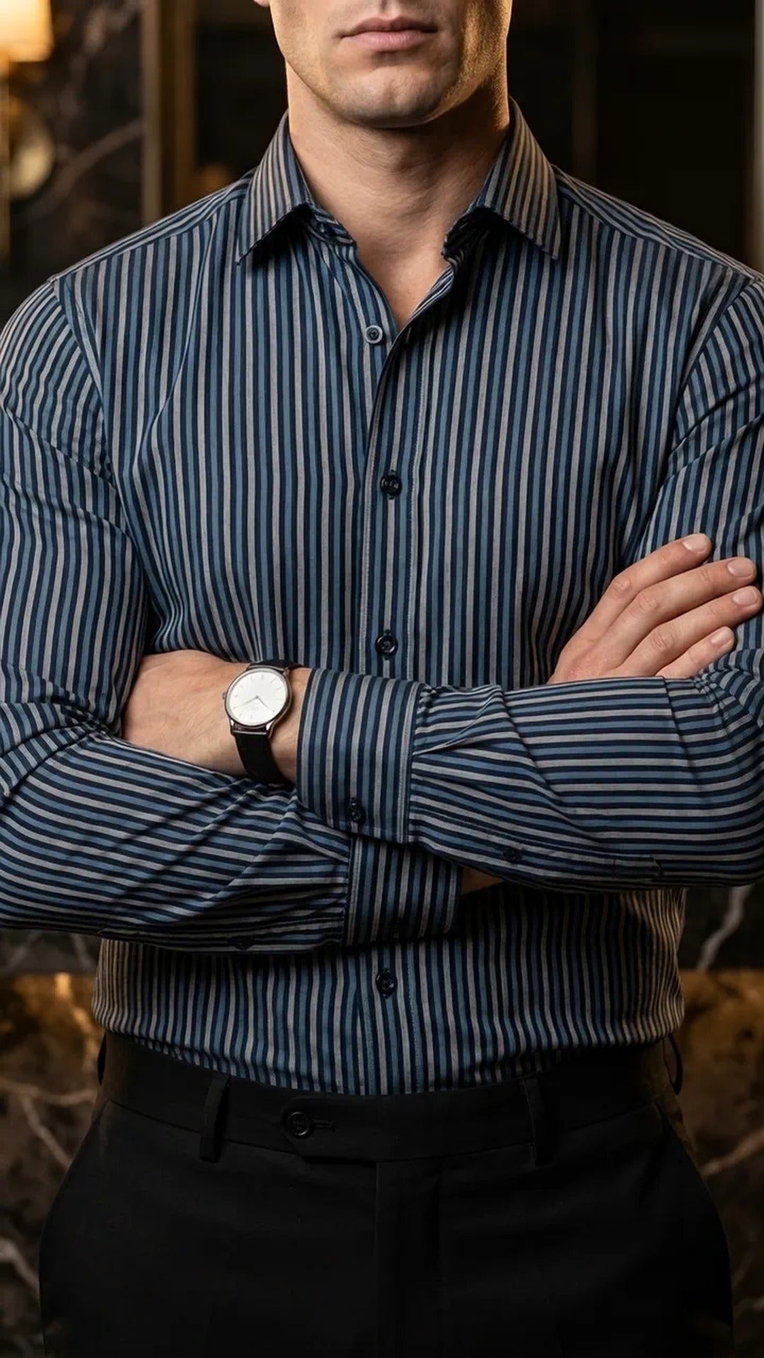 Camisa Hombre Casual Rayas Negras, Gris, Azul · foto 1/3