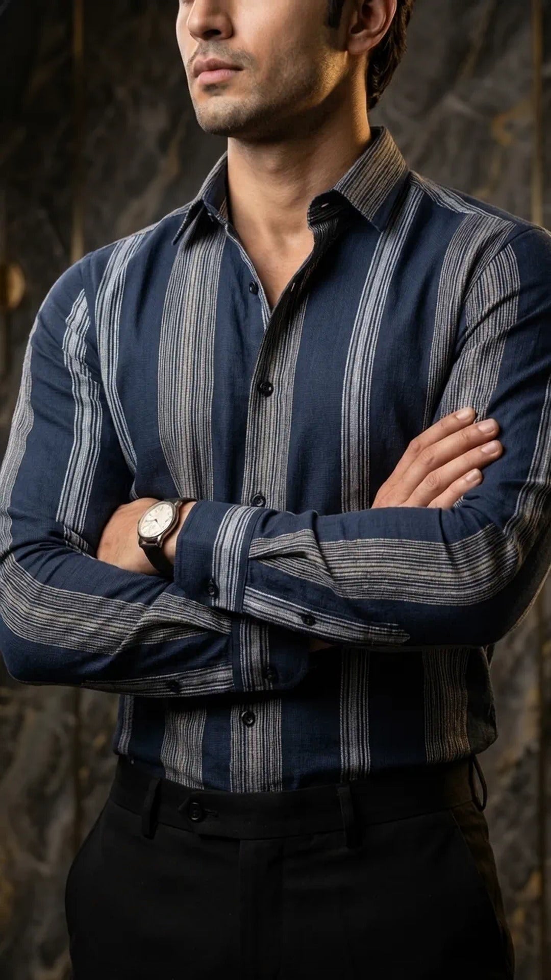 Camisa Hombre Casual Marino Rayas Gris · foto 1/3