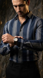 Camisa Hombre Casual Marino Rayas Gris · foto 2/3