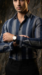Camisa Hombre Casual Marino Rayas Gris · foto 3/3