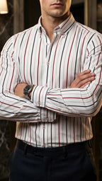 Camisa Hombre Casual Blanca Rayas Rojas, Negras, Gri · foto 1/3