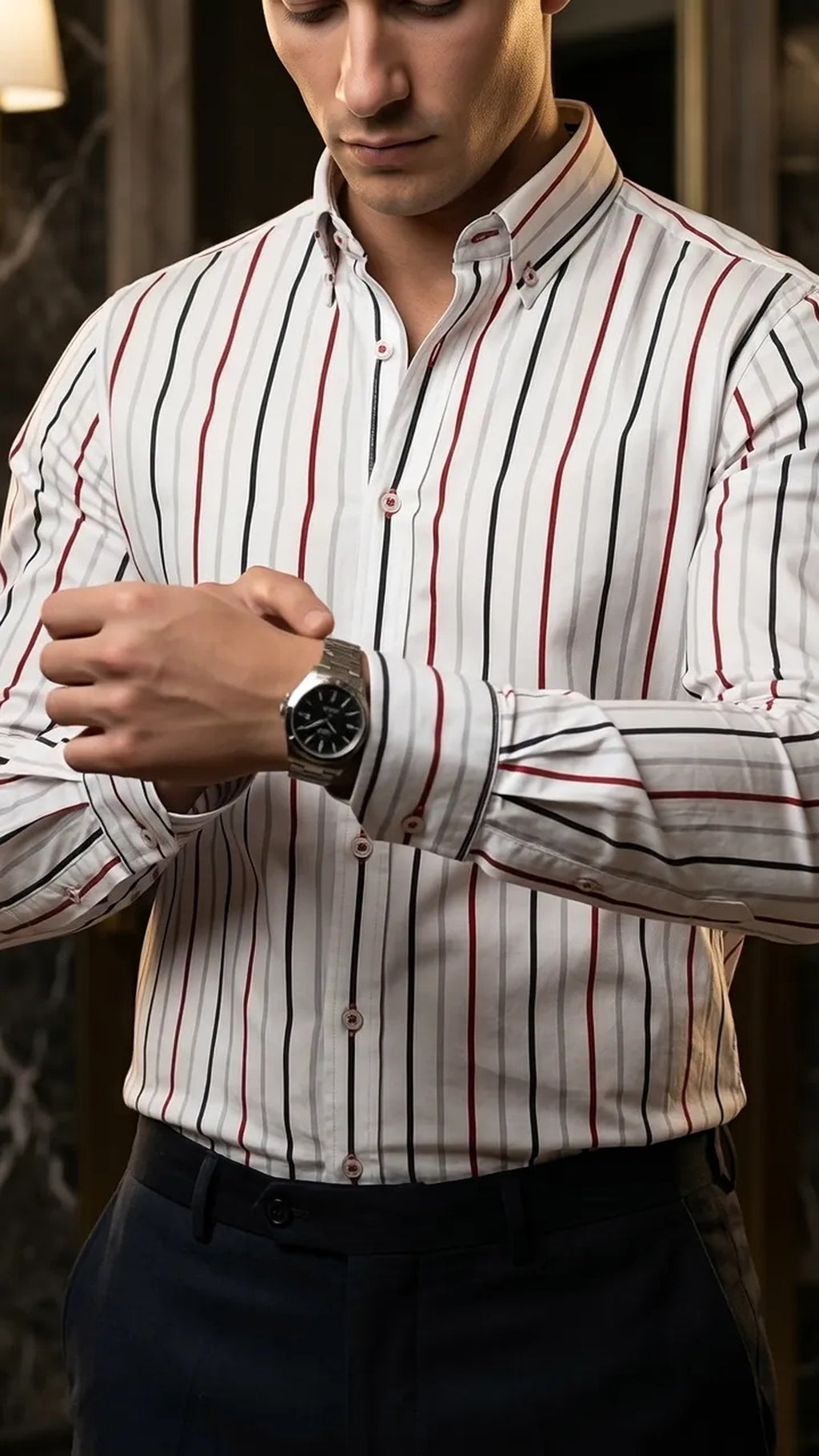 Camisa Hombre Casual Blanca Rayas Rojas, Negras, Gri · foto 2/3