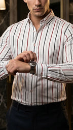 Camisa Hombre Casual Blanca Rayas Rojas, Negras, Gri · foto 3/3
