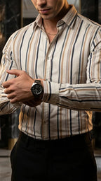Camisa Hombre Casual Beige Rayas Marrón, Gris · foto 3/3