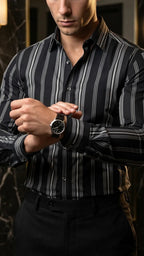 Camisa Hombre Casual Negra Rayas Gris, Blancas · foto 2/3