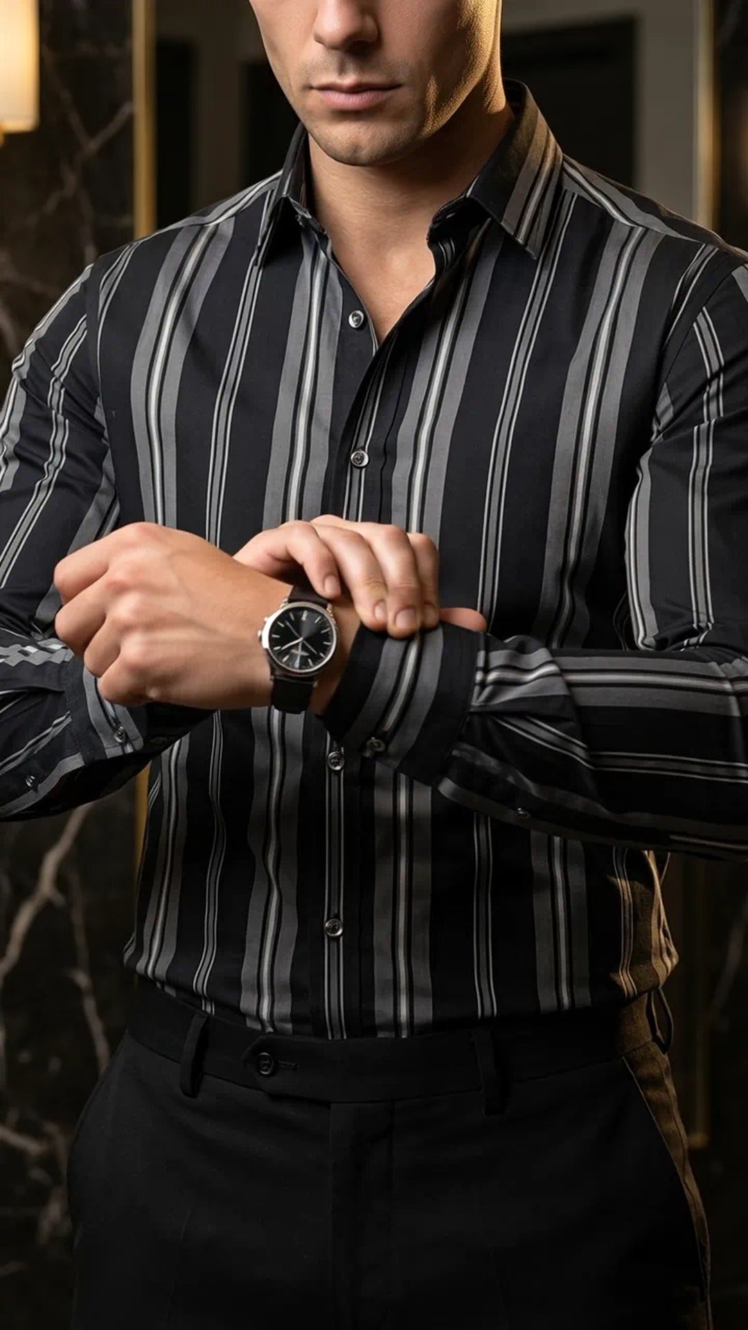 Camisa Hombre Casual Negra Rayas Gris, Blancas · foto 3/3