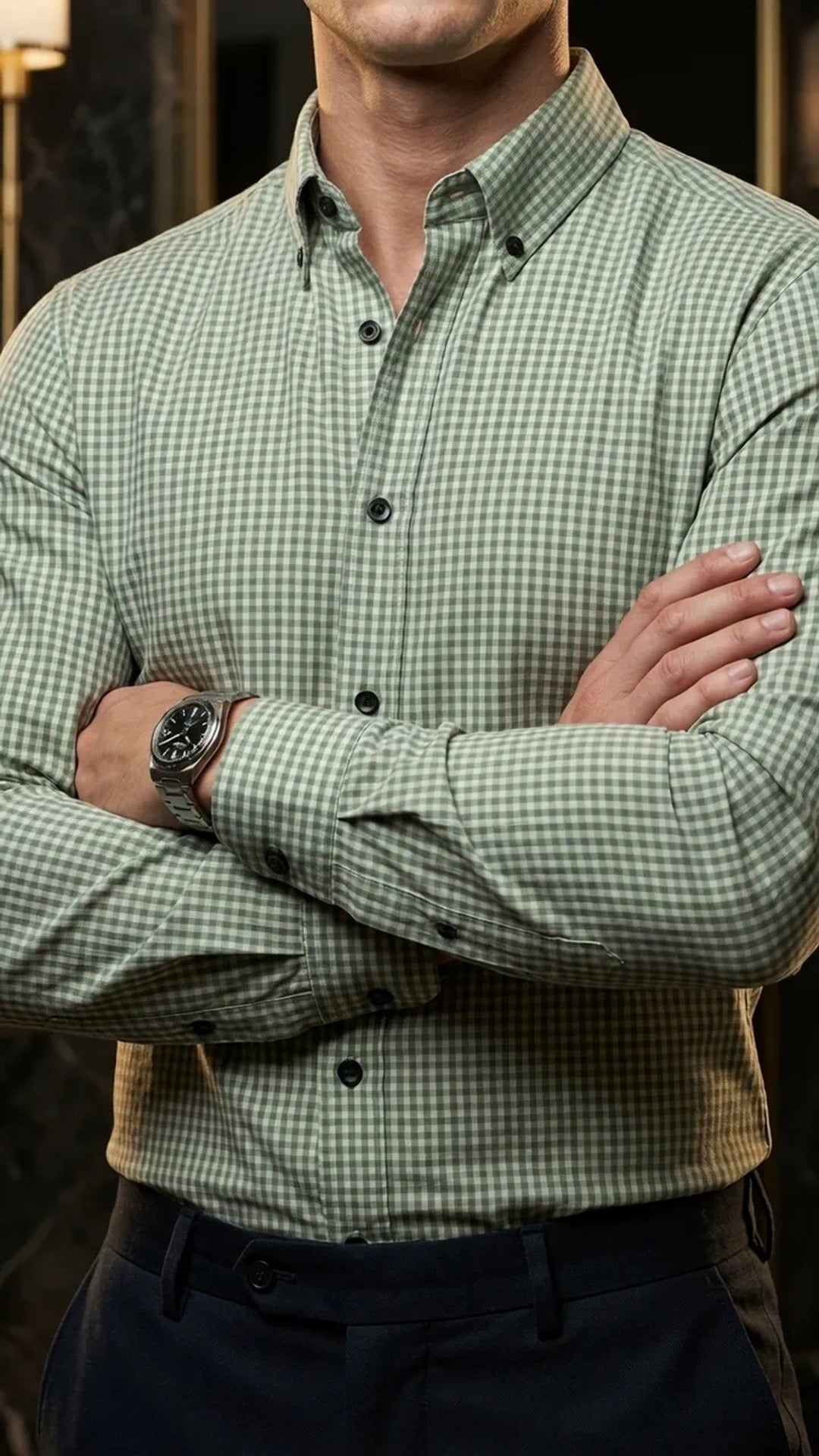 Camisa Hombre Casual Mini Cuadros Blancos, Verdes · foto 1/3
