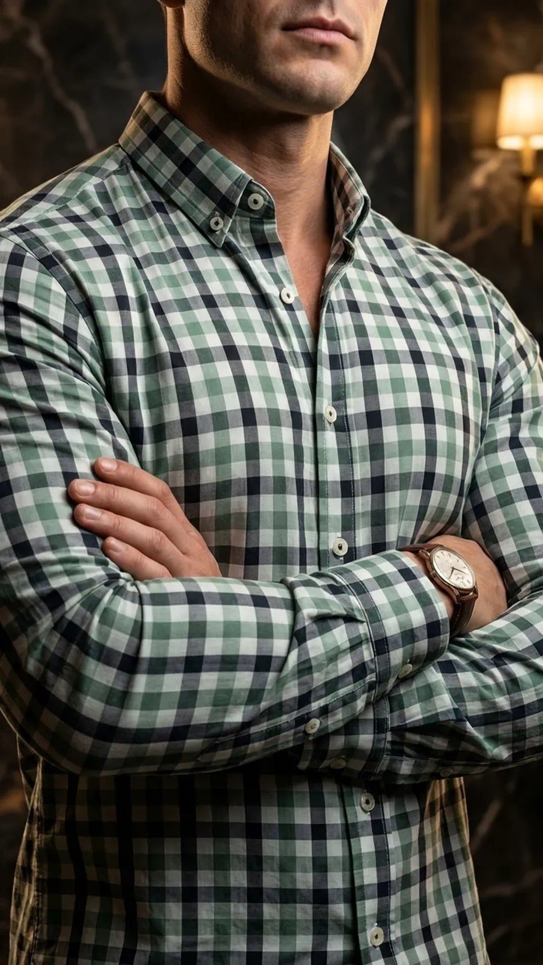 Camisa Hombre Casual Cuadros Blancos, Verdes, Negros · foto 1/3