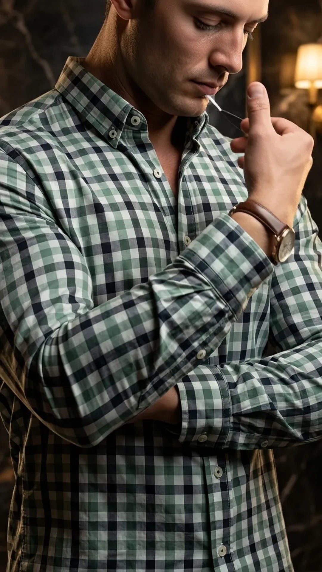 Camisa Hombre Casual Cuadros Blancos, Verdes, Negros · foto 2/3
